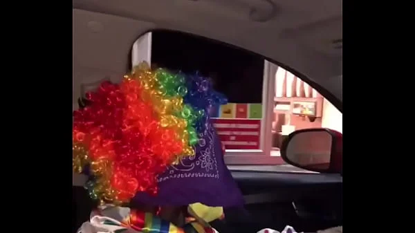 Clown gets dick sucked while ordering food