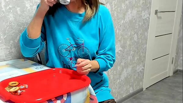 Milf granny drinks coffee with cum taboo ,big dick huge load