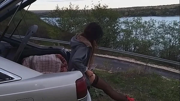 Twice pissing Retro Car TOW BAR before ORGASMIC FUCK it