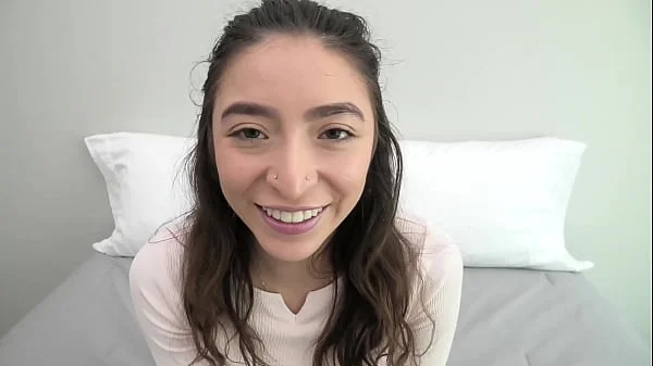 Watch this petite teen with green eyes and freckles suck cock