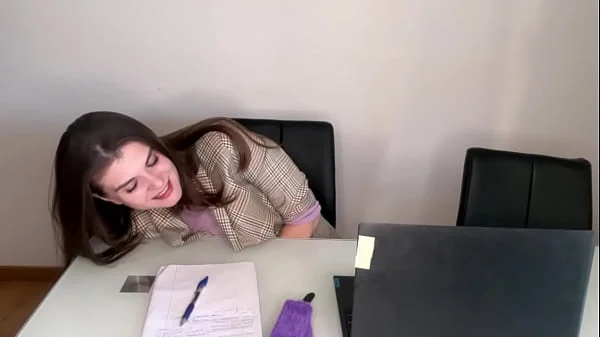 Hot Step Mother Seduces Step Son in the office, shows him milky nipples and Makes big cock Handjob