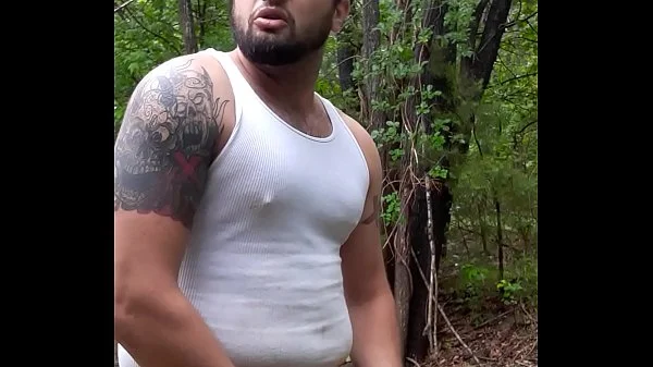 Huge cumshot outdoors