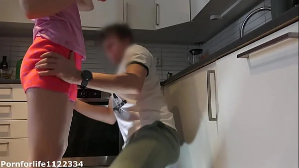 Horny stepmother rides stepsons face in the kitchen just before his dad came home with groceries