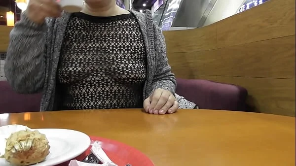 Hairy mature show pussy in restaurant