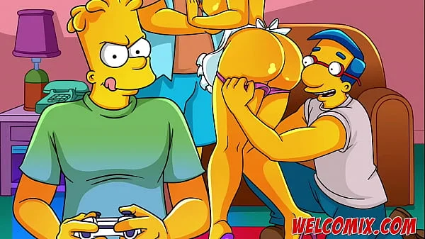 While playing video games, friends fuck the MILF!!! The Simptoons, Simpsons porn