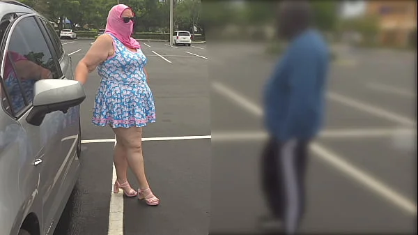 Big juicy fat ass busty white girl black cock blowjob - bbw milf in mini short dress flashing thick curvy booty in public and sex with stranger in car, getting her pussy creampie twice in parking lot outdoor