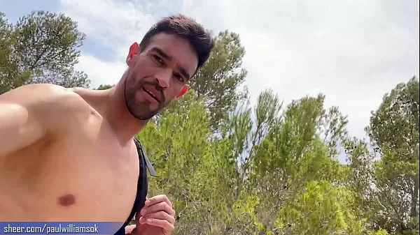 Naked hiking fun after hard workout at the gym