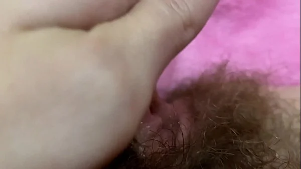 Huge pulsating clitoris orgasm in extreme close up with squirting hairy pussy grool play