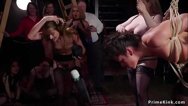 Slave squirting on bbc in bdsm party