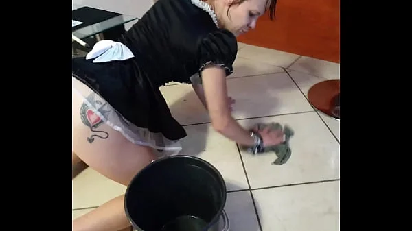 French maid gets piss in her face and cleans it