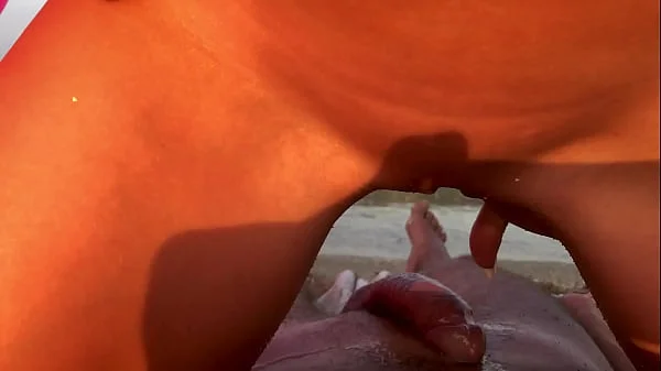 My public fucking on the beach, he came in my pussy and I pee on him