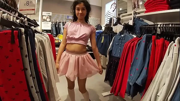 (RISKY PUBLIC SEX) Upskirt no panties at the mall, public sex, facial and cumwalk!!!