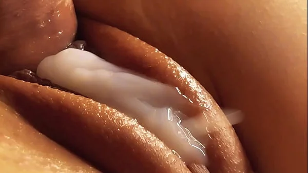 Beautiful pussy covered in lubricant and cum. Close-up