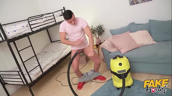 Fake Hostel - Cock Stuck In A Vacuum Cleaner but help from 18 year old natural horny Rika to release the dick and empty the balls over her pretty face